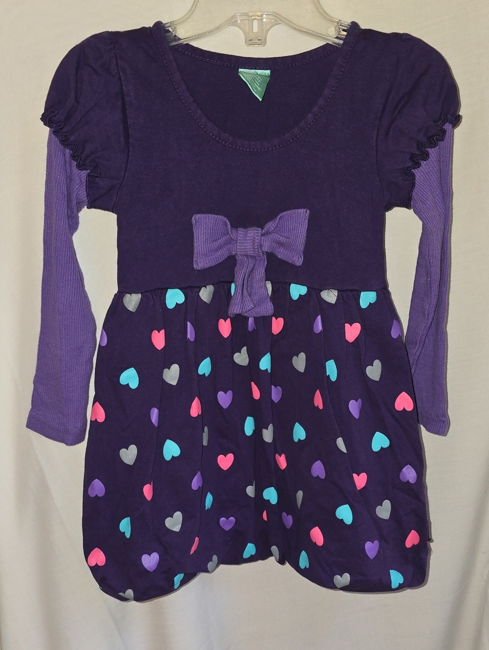 pumpkin patch Purple Layered-Look Heart Print Dress with Bow